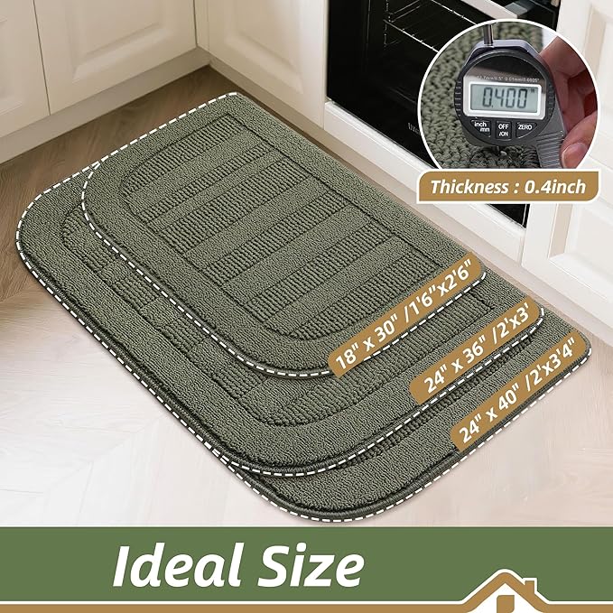 BEQHAUSE 30x18 Inch Kitchen Rug Mat Durable Kitchen Rugs Non-Slip Washable Absorbent Kitchen Mats for Floor Dirt-Resistant Semicircular Kitchen Mat (Green)
