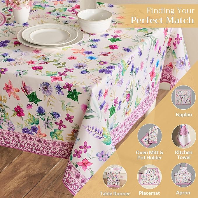 Maison d' Hermine Table Cloth Rectangle Table 100% Cotton 70 x 90 Inches Tablecloth Reusable Decorative for Dining Room Farmhouse Home Valentines Day Decorations Spring Summer - Chardon