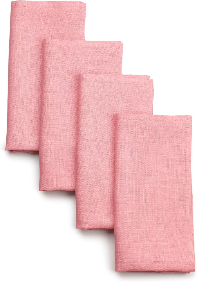 D'Moksha Homes Dusty Pink Linen Napkins 18 x 18 Inch - 100% Pure Linen Cloth Washable Dinner Napkins Set of 4 for Valentines, Spring, Easter