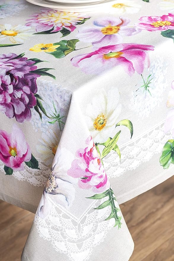 Maison d' Hermine Table Cloth Rectangle Table 100% Cotton 60 x 90 Inches Tablecloth Reusable Decorative for Dining Room Farmhouse Home Valentines Day Decorations Spring Summer - Pivoine