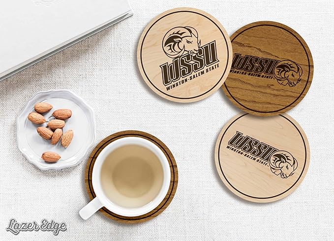 LazerEdge Winston Salem State Rams Wooden Coaster Set - Maple Wood - Officially Licensed Product - 4-Pack