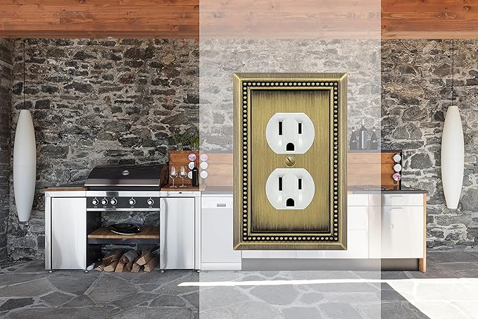 Henne Bery Sunken Pearls Heavy Duty Decorative Wall Plate Switch Plate Outlet Cover (Single Duplex, 2 Pack, Antique Brass)