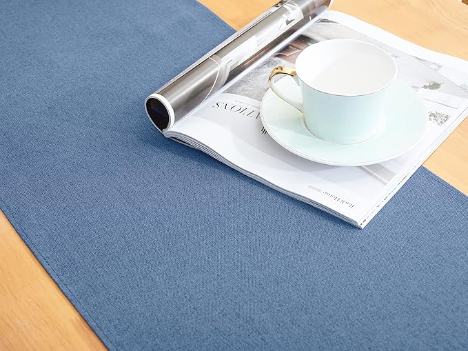 Vintage Blue Table Runner 13 x 90 Inches Long, Cotton Linen Table Linen for Memorial Day, Spring, Easter, Summer, Party, Wedding, Daily Kitchen Dining Home Decor (13" x 90", Vintage Blue)