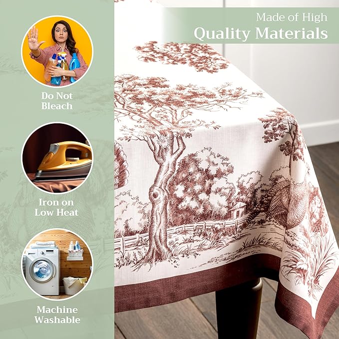 Maison d' Hermine Table Cloth Rectangle Table 100% Cotton 60 x 120 Inches Fall Tablecloth Reusable Everyday Use for Thanksgiving Christmas Decorations Dining Farmhouse Party (Holy Jouy - Brown)