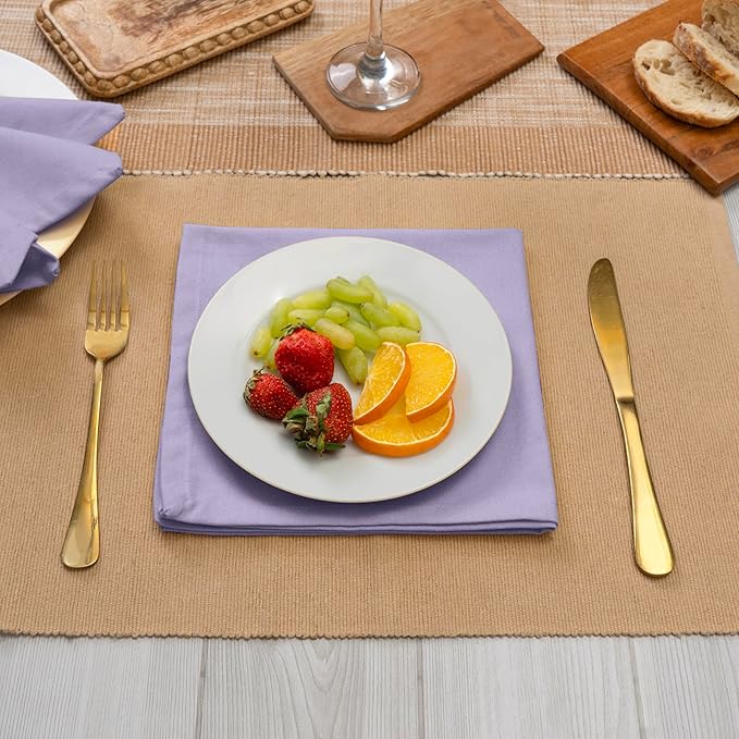 Blue Needles Solid Cloth Napkins Set of 12 Lavender 100% Cotton Dinner Napkins 18x18 inches - Soft, Reusable, Absorbent & Washable Linen, Ideal for Wedding Events, Parties & Everyday Use
