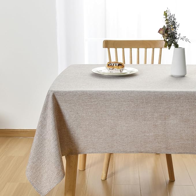 JIUZHEN Faux Linen Farmhouse Tablecloth Rectangular, Wrinkle Stain Resistant Table Cloth Rectangle Table Cover for Kitchen Dining, Holiday Party Dinner, Stone, 70 x 140 Inch