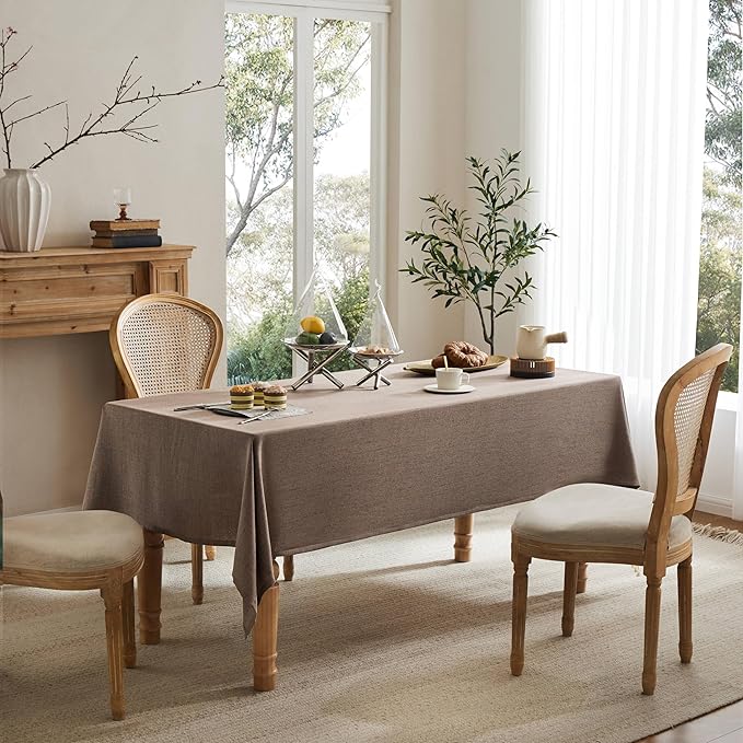 Linen Tablecloth for Rectangle Table, 60x120 Inch Cocoa Brown, Farmhouse Style Brown Tablecloth, Water Resistant Burlap Tablecloths for Dining Table Farmhouse Kitchen