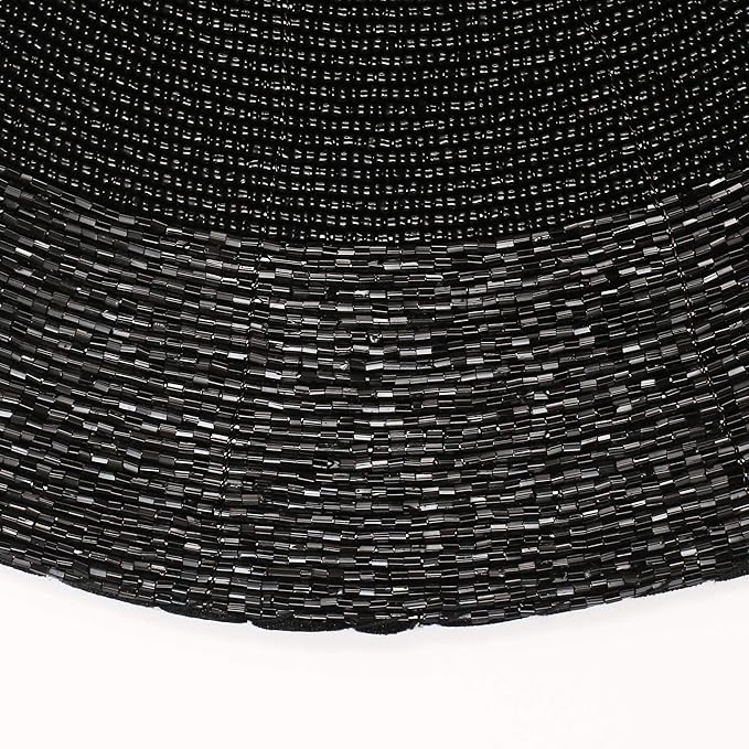 Lightnpro Round Black Beaded Placemats Set of 4 - Handcrafted Decorative Table Chargers - Elegant Farmhouse Table Mats for Dining, Holiday Dinner, Parties, Wedding & Home Décor - 13 Inch Black