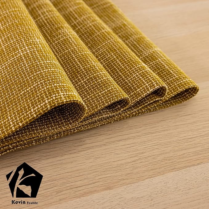 Kevin Textile Table Mats Set of 4 Heat Resistant Washable Placemats for Parties Buffet Dinner, 13 x 19 inches, Honey Yellow