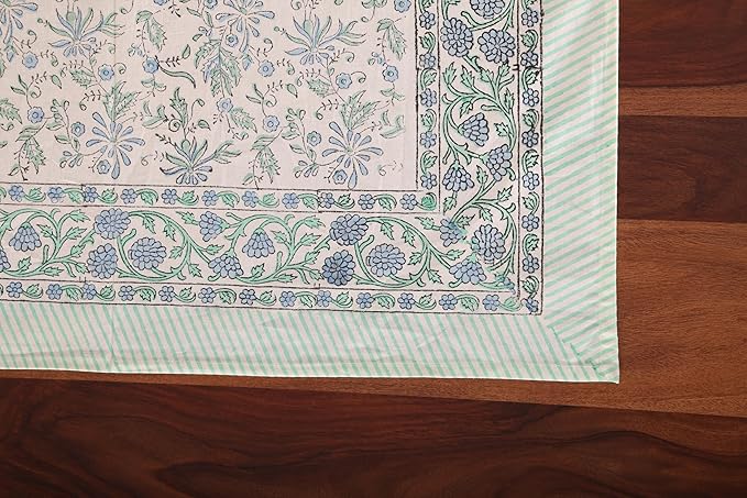 ATOSII Aster Blue 100% Cotton Square Boho Fall Tablecloth, Handblock Floral Table Cloth Linen for Kitchen Dining I Parties Wedding Outdoors Christmas Thanksgiving I Fall Home Decor 60 X 60 Inches