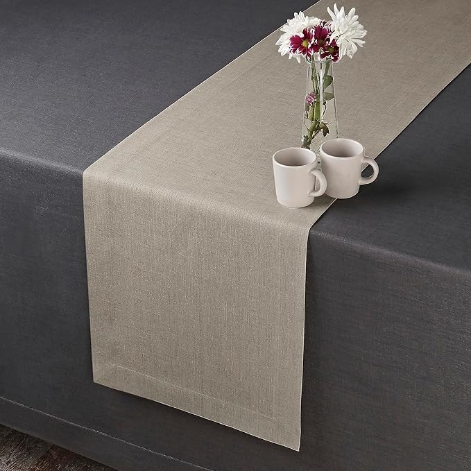 D'Moksha Homes Linen Natural Table Runner 48 Inches - 100% Pure Linen Small Table Runner 14 x 48 Inch for Coffee Tables, Dresser, Valentines, Spring, Easter - Machine Washable
