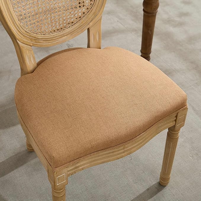 SoarFlash French Dining Chairs Set of 2, Vantage Dining Chair with Round Back, Wood Leg Farmhouse Country Rattan Dining Chair for Kitchen,Bedroom,Brown