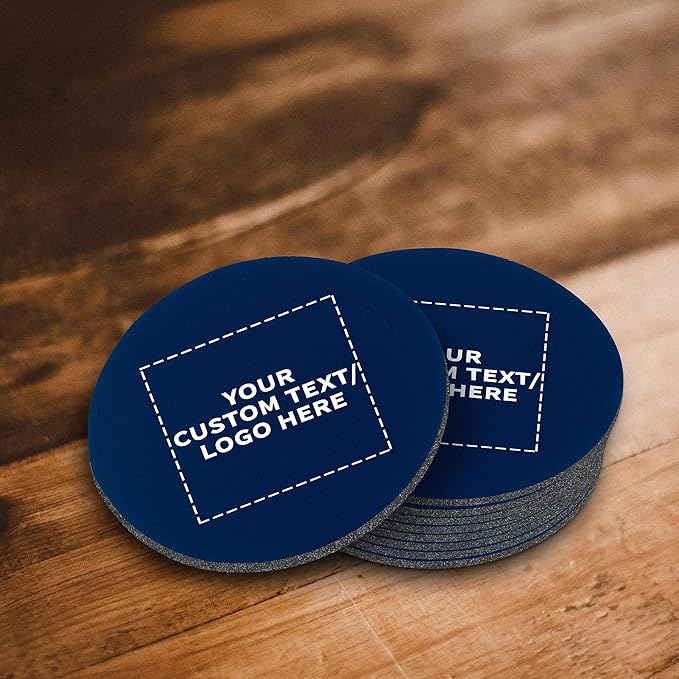 100 Round Foam Bud Coasters Pack, 4 inch - Customizable Text, Logo - PU Foam, Party Favor - Navy Blue