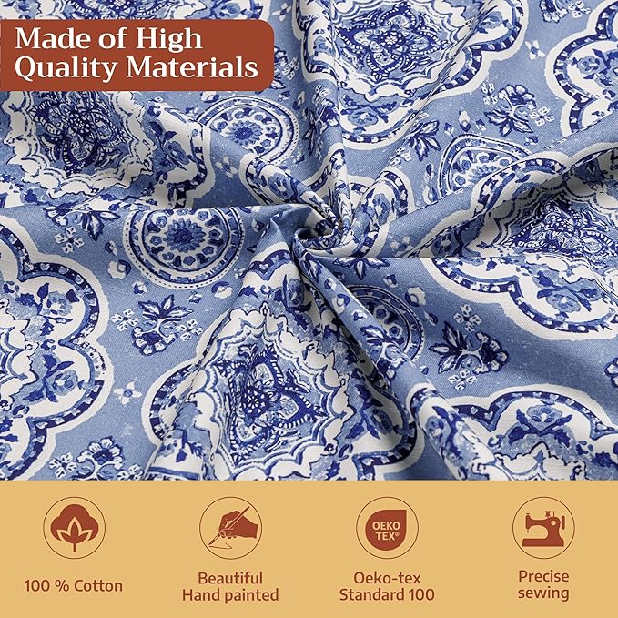 Maison d' Hermine Table Cloth Square Table 100% Cotton 54 x 54 Inches Tablecloth Reusable Decorative for Dining Room Farmhouse Home Valentines Day Decorations Spring Summer - Melodie Bleue