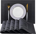 LEXMORE PlaceMats Set of 12 Vinyl/Plastic Woven Place Mats for Kitchen Table Indoor/Outdoor Washable PlaceMat Wipeable Dining Table Mats(Black Cube)