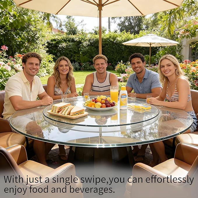 32" Glass Lazy Susan for Dining Table, Glass Turntable Table Centerpiece with 6 Rotating Wheels, 360° Smooth and Silent Spin Tabletop Rotating Tray, for Family Gatherings, Banquets, Weddings, 82 cm