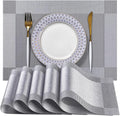 LEXMORE Placemats Set of 8 Vinyl/Plastic Woven Place Mats for Kitchen Table Indoor/Outdoor Washable Placemat Wipeable Dining Table Mats(Silver Cube)