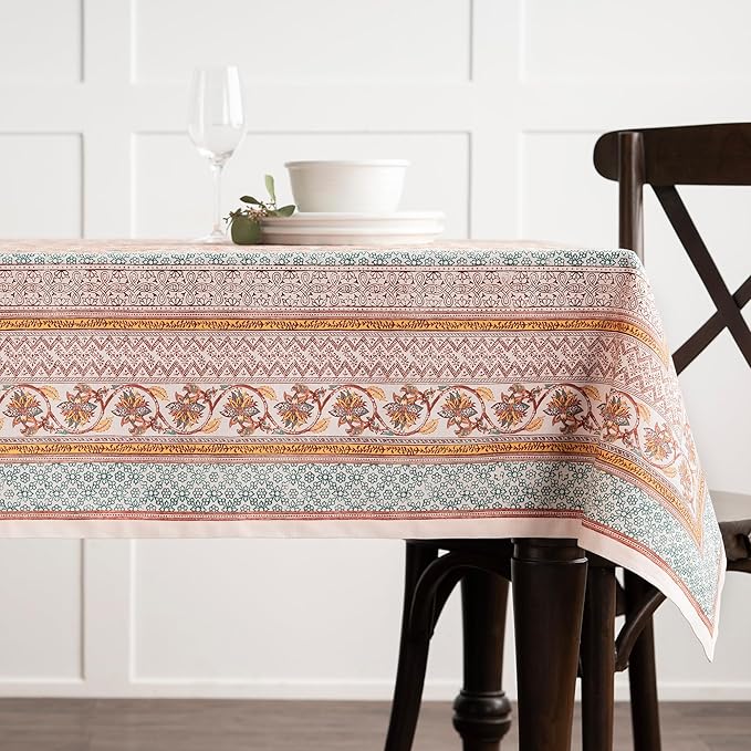 Maison d' Hermine Table Cloth Rectangle Table 100% Cotton 70 x 108 Inches Fall Tablecloth Reusable Everyday Use for Thanksgiving Christmas Decorations Dining Farmhouse Party (Nila)