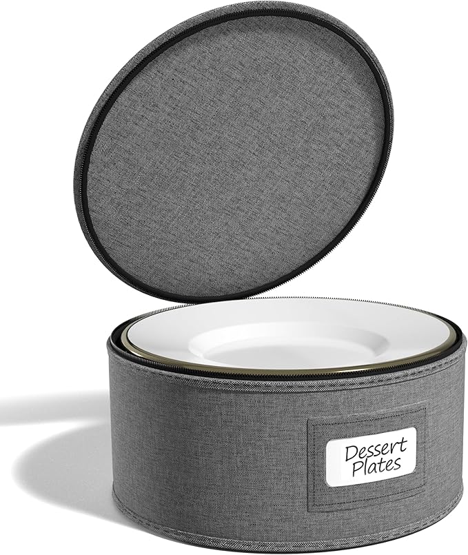 Sorbus China Storage Containers – Dinnerware Organizer for Salad Plates with Lid (Holds Service for 12) with Felt Protectors – 8.5" x 5.5"