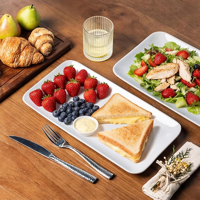 AmorArc Ceramic Serving Platter,Rectangular 16"/14.3"/12.6" inch Serving Dishes for Party Entertaining,Stoneware Serving Trays for Turkey,Salad,Microwave&Dishwasher Safe-Set of 3-White