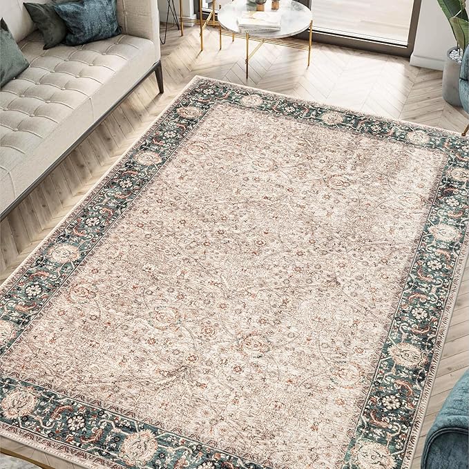 Keen Home Design 4x6 Rug - Machine Washable Area Rug with Non-Slip Backing, Ideal for Living Room, Dining Room, Bedroom - Vintage, Easy Clean, Durable, Low Pile - (4' x 6')