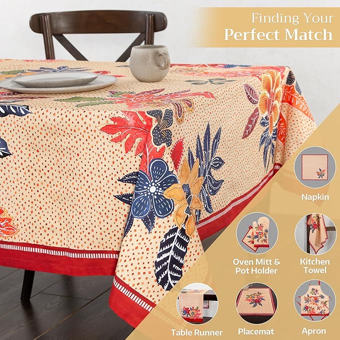 Maison d' Hermine Table Cloth Rectangle Table 100% Cotton 70 x 90 Inches Fall Tablecloth Reusable Everyday Use for Thanksgiving Christmas Decorations Dining Farmhouse Party (Kalahari)