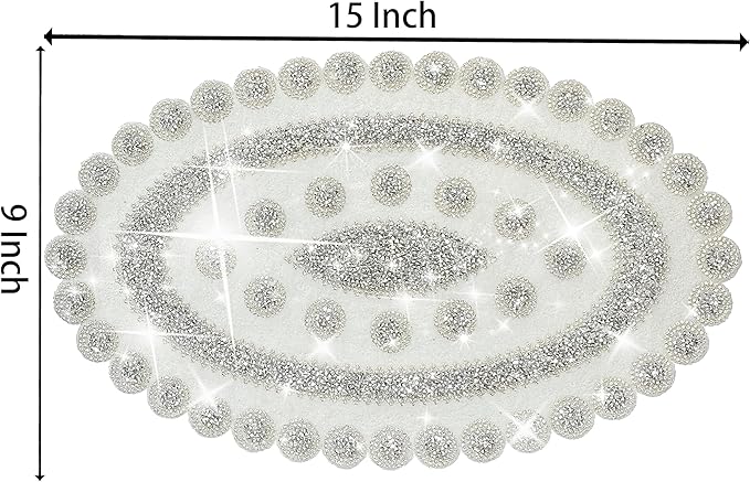 Sparkling Silver Diamond Placemats Bling Oval Place Mat Heat Elegant Table Decor for Weddings, Holidays, and Special Events (15x9 Inch)