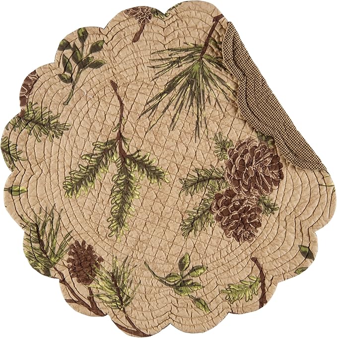 C&F Home Woodland Retreat Pinecone & Pine Needles 100% Cotton Round Scalloped 17" Single Placemat All Seasons Fall Autumn Harvest Summer Lodge Log Cabin Reversible Machine Washable Kitchen Dining