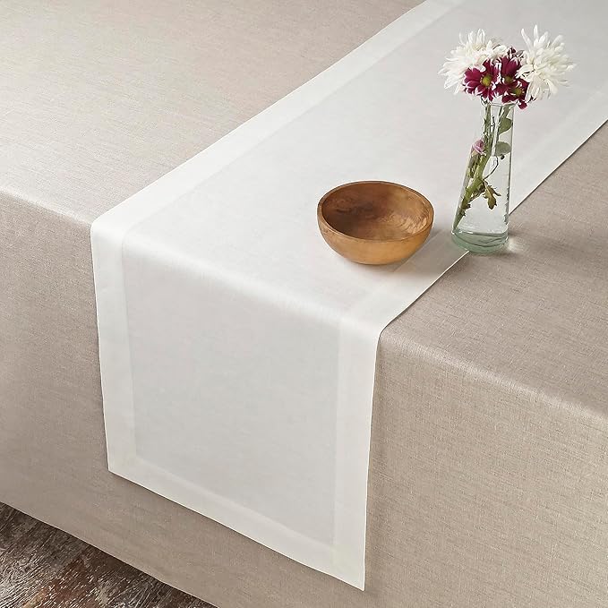 D'Moksha Homes Linen Ivory Table Runner 90 Inches Long - 100% Pure Linen 14 x 90 Inch Table Runner for Dining, Valentines, Spring, Easter - Machine Washable