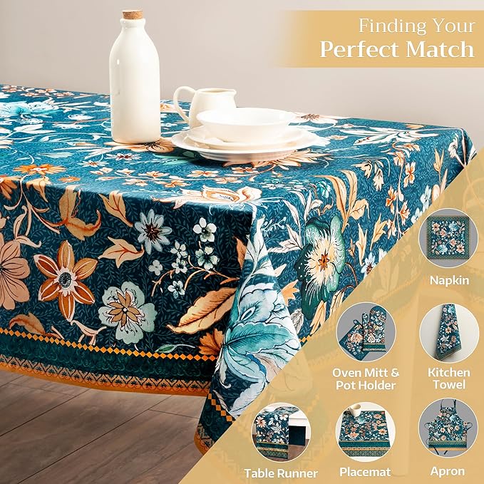 Maison d' Hermine Table Cloth Square Table 100% Cotton 54 x 54 Inches Fall Tablecloth Reusable Everyday Use for Thanksgiving Christmas Decorations Dining Farmhouse Party (Luxury Loft - Dark Teal)