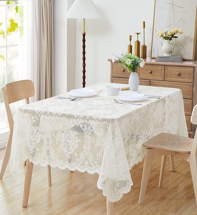 Warm Home Designs 60 x 60 Square Tablecloth with English Rose Design. Use Lace Square Table Cloth as Lace Tablecloth for Card Table or Small Dining Table. Ivory Tablecloth for 4 Guests. LTC Ivory 60"