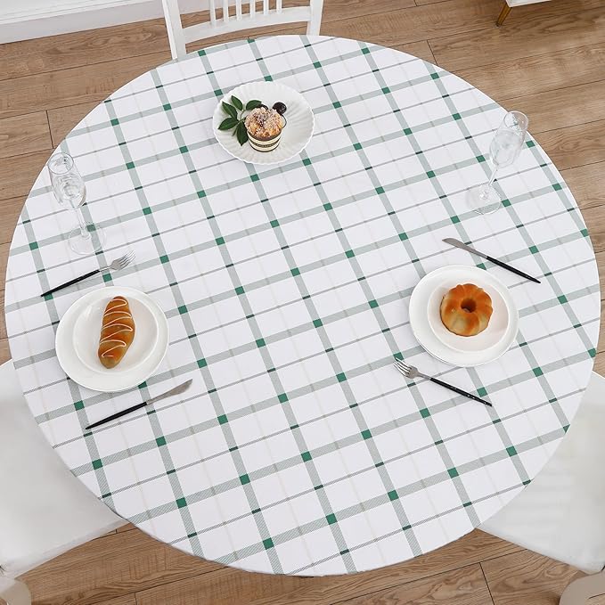 Walrus Round Vinyl Fitted Tablecloth with Flannel Backing Elastic Edge Design Table Cover Waterproof Oil-Proof PVC Table Cloth Stain-Resistant Best for 57"-66" Round