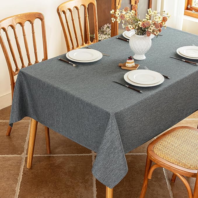 Faux Linen Fabric Rectangle Grey Table Cloth 60 x 84 Inch Textured Stain Resistant & Washable Tablecloth for 6 Foot Rectangular Table Reusable for Dining Kitchen Party