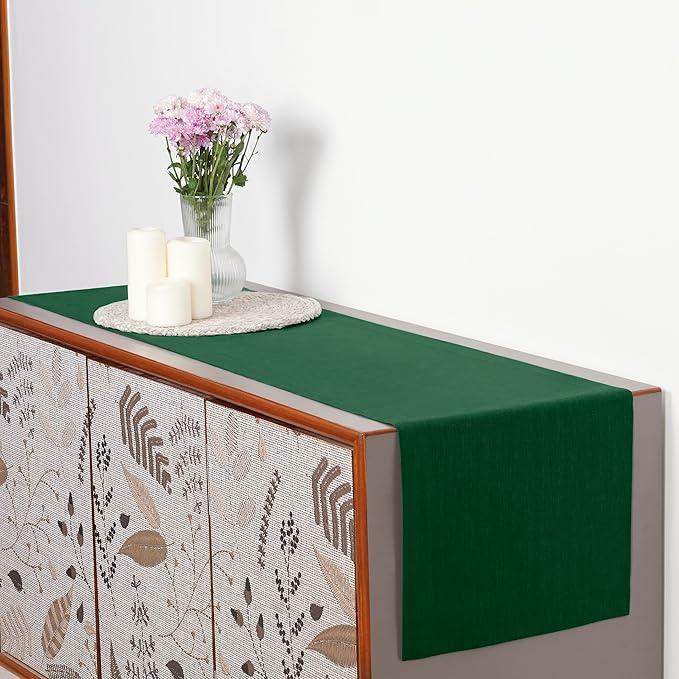 D'Moksha Homes Linen Forest Green Table Runner 132 Inches Long - 100% Pure Linen Extra Long Table Runner 14 x 132 Inch for St Patricks Day, Easter - Machine Washable