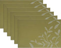 Leaf Placemats Set of 6 Non-Slip Heat-Resistant Vinyl Washable Place Mats for Kitchen Table Indoor Outdoor Durable (18"x12", Green)