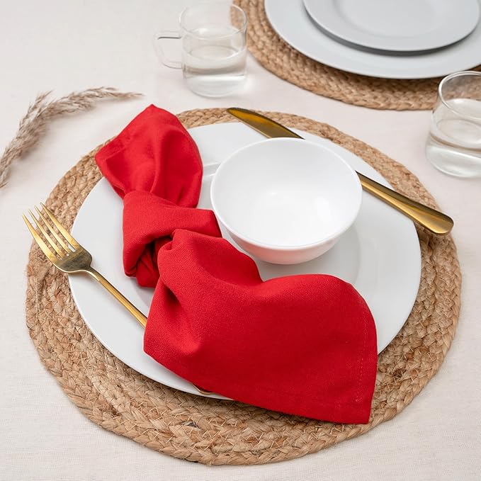 Blue Needles Solid Cloth Napkins Set of 12 Red 100% Cotton Dinner Napkins 18x18 inches - Soft, Reusable, Absorbent & Washable Linen, Ideal for Valentine's Day Events, Parties & Everyday Use