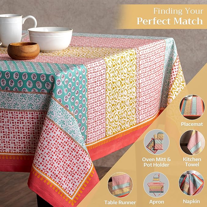 Maison d' Hermine Table Cloth Rectangle Table 100% Cotton 60 x 120 Inches Tablecloth Reusable Decorative for Dining Room Farmhouse Home Valentines Day Decorations Spring Summer - Provence