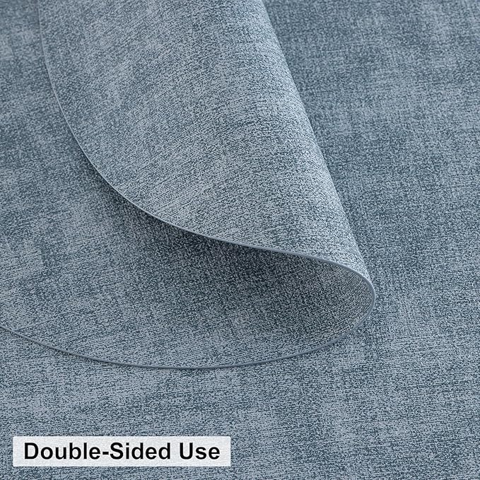 homing Round Faux Leather Placemat and Coaster 8 Packs, Washable Heat Resistant Dining Place Mats, Wipeable Double-Sided Table Mats for Indoor and Outdoor, Diameter 13 and 3.93 inch, Blue