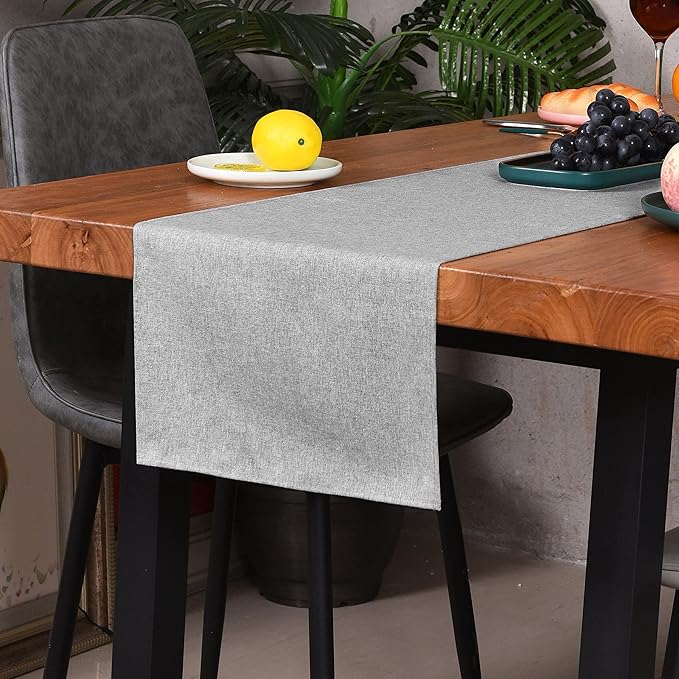 Grey Table Runner 13 x 36 Inches Long, Cotton Linen Farmhouse Style Dresser Scarf for Kitchen Dining Coffee Table Parties Wedding Home Decor (13” x 36”, Grey)