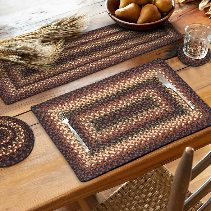 Homespice Prescott Jute Woven Trivets for Kitchen - Set of 6 - Round 15", Black & Red - Rich Colors, Easy to Clean, Durable and Protects Furniture