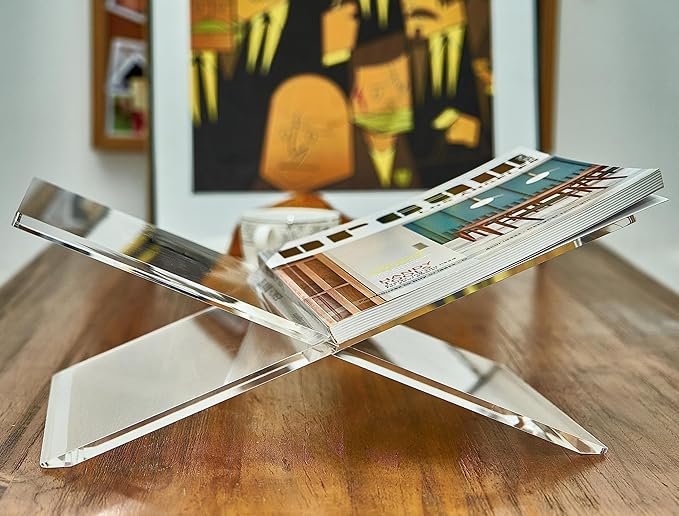 Honygebia Clear Acrylic Book Stands - Cross Frame Acrylic Book Holder, Open Bookstand for Display and Reading, Suitable for Art, Bible, Cookbook, Easel, Magazine, Textbooks 12.5" x 9.5" x 5.5"