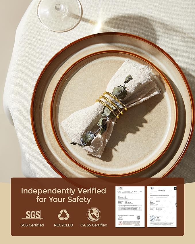 Dinnerware Set for 8, Ceramic Dish Sets, Plate and Bowl Set, Microwave & Dishwasher Safe Dishware Set, Chip & Scratch Resistant Dinner Set, One-of-a-Kind Design, Amber Brown
