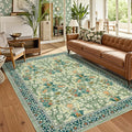 GarveeHome 8x10 Area Rugs, Washable Rugs for Living Room Non Slip Stain Resistant Ultra Soft Floral Rug, Boho Carpet Floor Mat for Bedroom Dining Room Nursery Playroom Office, Sage Green