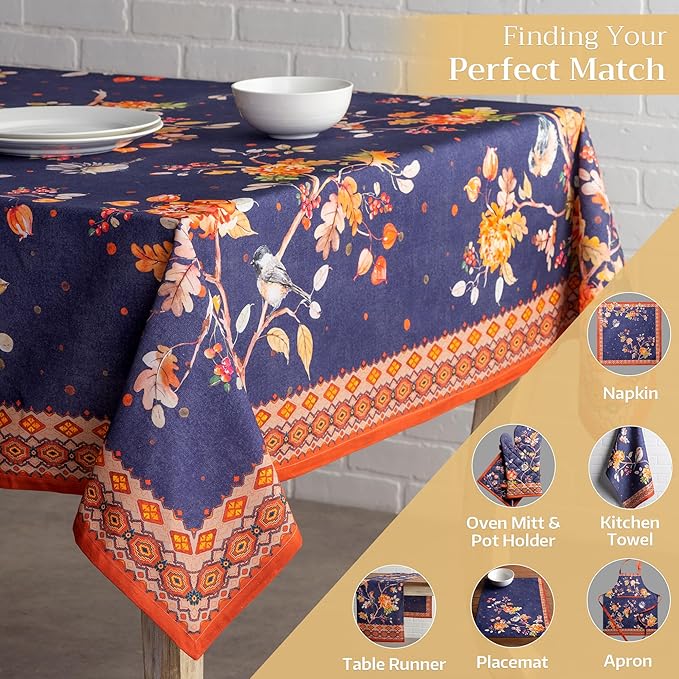 Maison d' Hermine Table Cloth Square Table 100% Cotton 54 x 54 Inches Fall Tablecloth Reusable Everyday Use for Thanksgiving Christmas Decorations Dining Farmhouse Party (Kelim - Infinity)