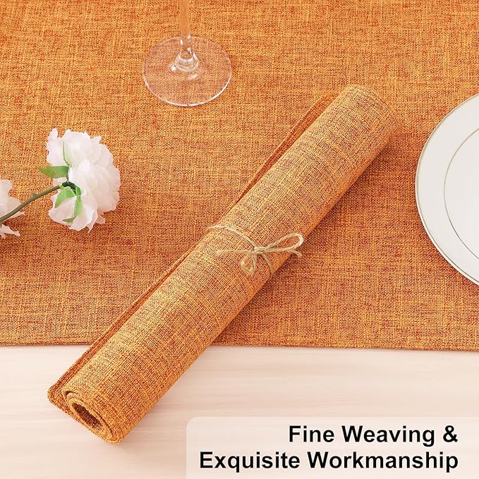 Homaxy Cloths Placemats for Dining Table Set of 8, Heat Resistant Washable Cotton Linen Blend Table Mats, Easy to Clean Place Mats for Indoor Outdoor Party Kitchen Decoration, 13" x 19", Orange