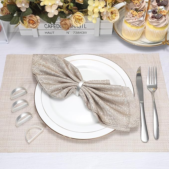 KPOSIYA Napkin Rings Set of 36, Metal Silver Napkin Rings Bulk for Table Settings, D-Shape Napkin Holders Rings for Dinner Table Decor, Easter, Fall,Thanksgiving, Christmas, Party,（Silver 36 pcs）
