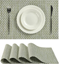 Leetaltree Green Placemats Set of 4 - Heat Resistant Non-Slip Place mats for Dining Table, Washable Durable PVC Vinyl Woven Table Mats（Green Zigzag, 4）