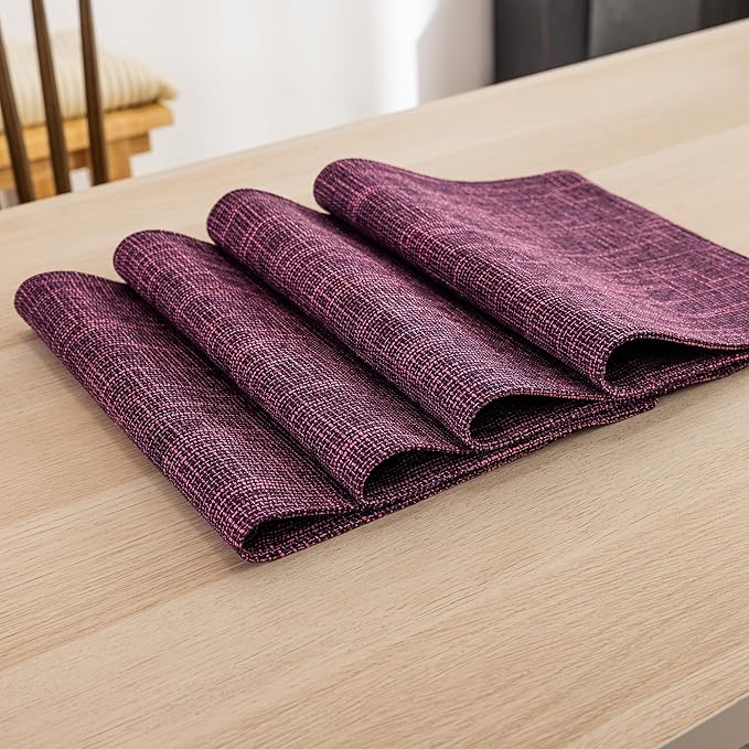 Kevin Textile Burlap Linen Placemats Set of 4 Heat Resistant Dining Table Place Mats Washable Kitchen Table Mats, 13 x19 inches, Red Purple