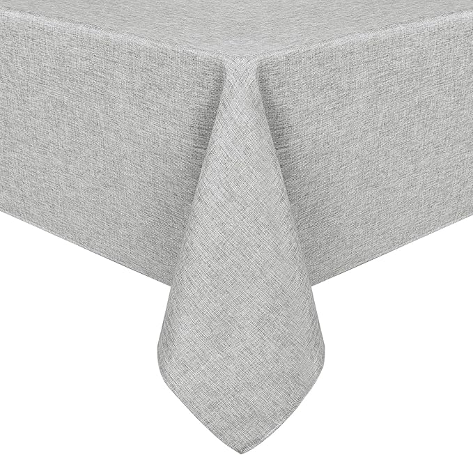 Hiasan Faux Linen Rectangle Tablecloth - Wrinkle and Stain Resistant Washable Table Cloth for Kitchen Dining Room Holiday Table Cover for Dinner, Light Grey, 90 x 156 Inch