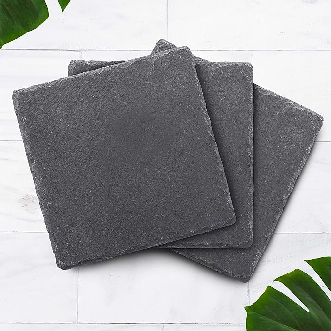 Sohag Square Slate Coasters Set of 10, Bulk Pack - Table Decor, Kitchen Decor, Wedding Favors - Black